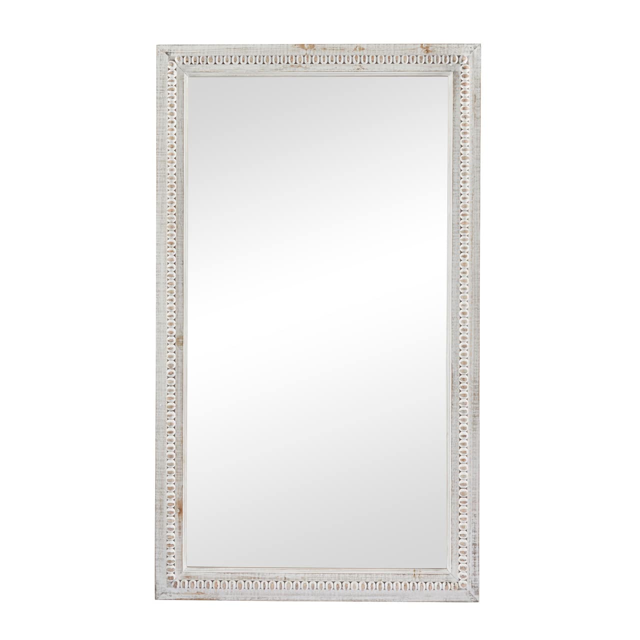 White Wood Carved Beaded Wall Mirror 28" x 1" x 48"